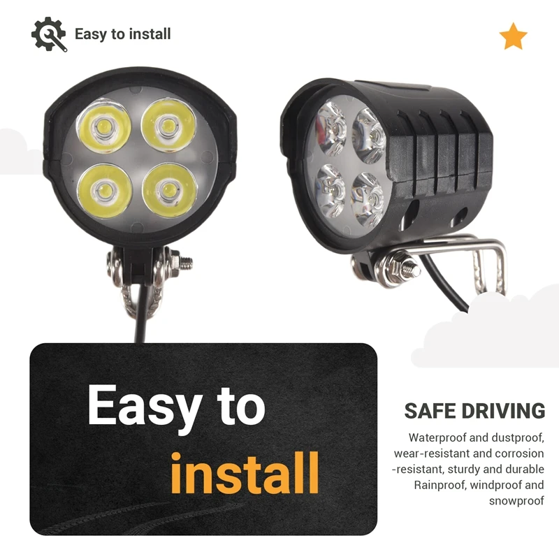 ●Bike Front and Ebike Rear Light Set Input 36V 48V 52V 60V with DK336 Light Horn Turning Switch E-Bike Light