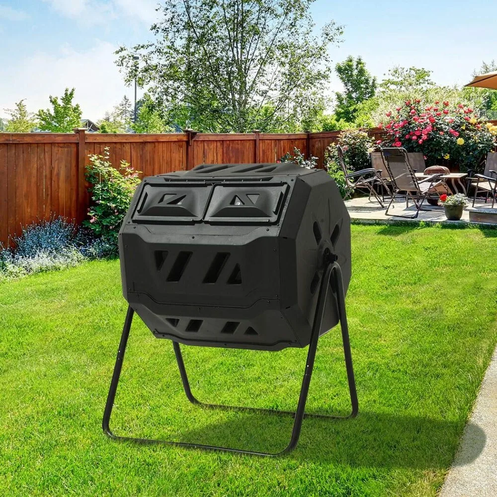 

45 Gallon Rotating Compost Tumbler Bin, Large Dual Chamber Outdoor Garden Composter with Wider Animal-Proof Sliding, Customized