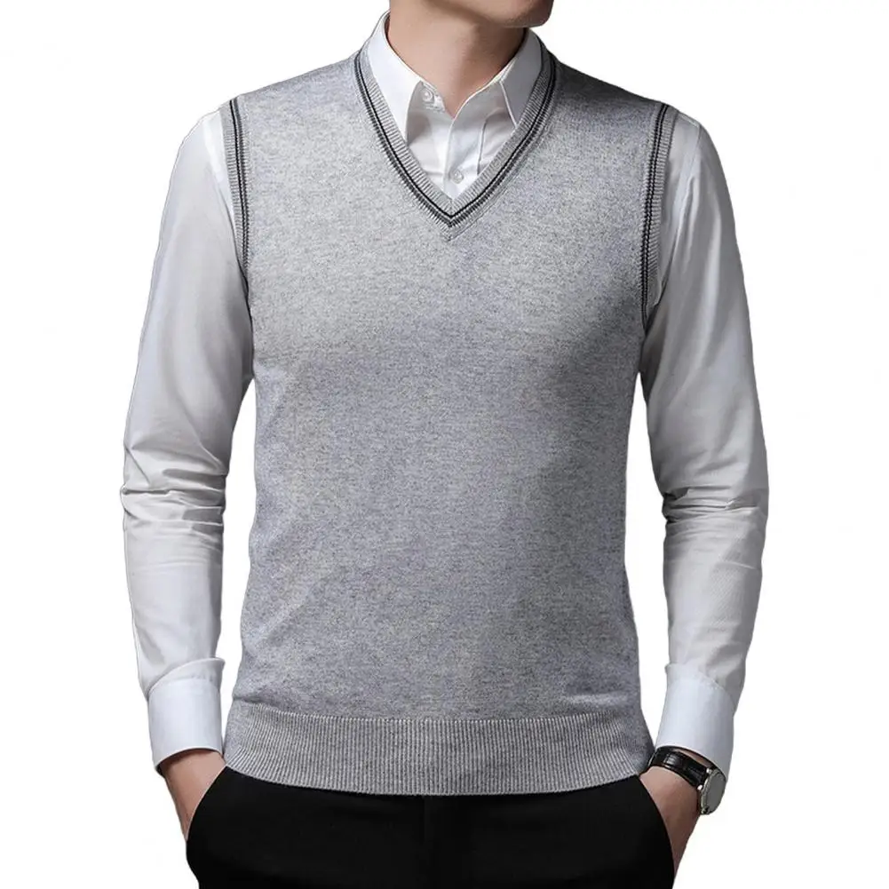 Knit Sweater Male Vest V Neck Men's Clothing Sleeveless Black Waistcoat Plain Solid Color Korean Fashion Cotton Tops