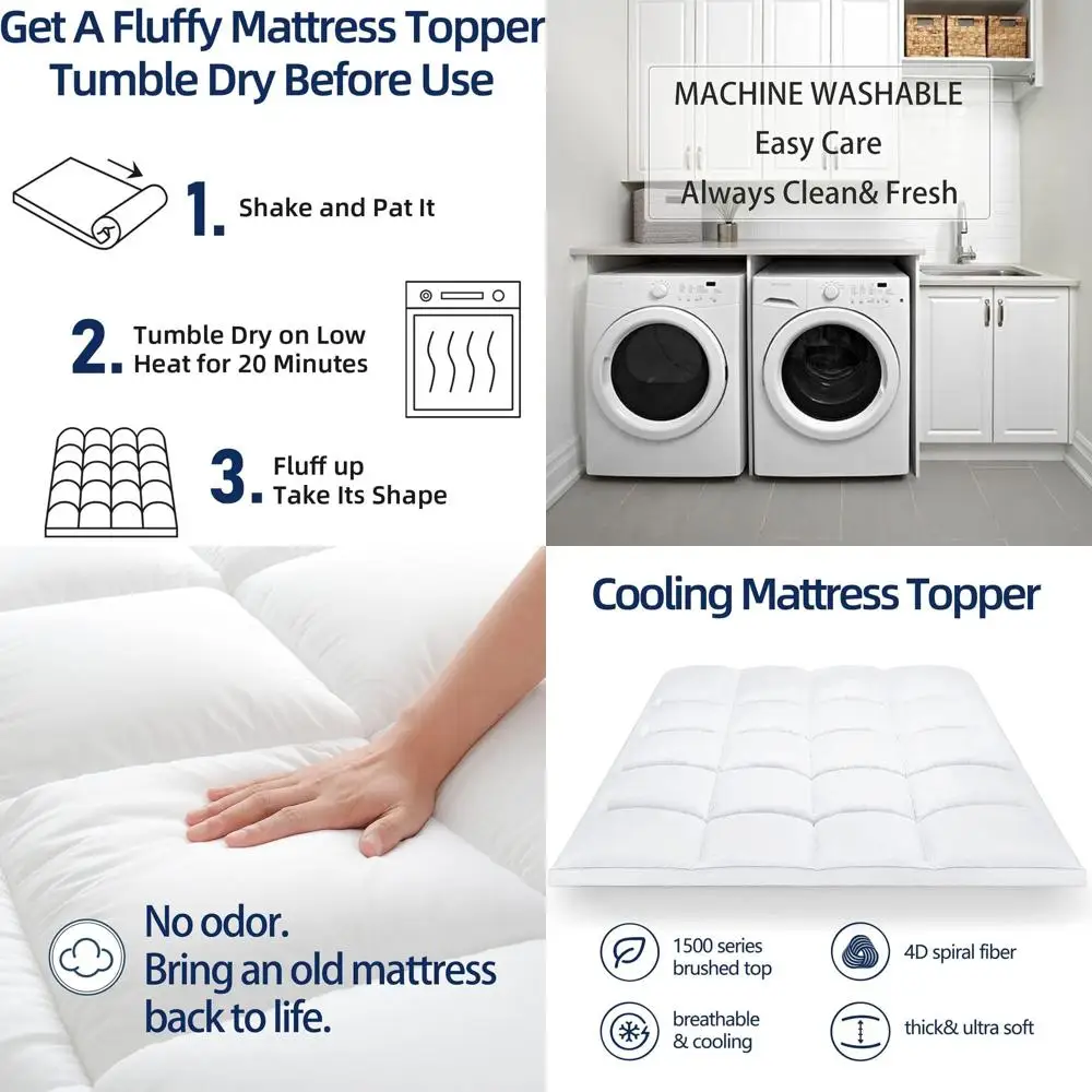 

Queen Size Plush Mattress Topper for Back Relief, Extra Thick Padding, Deep Pocket, White