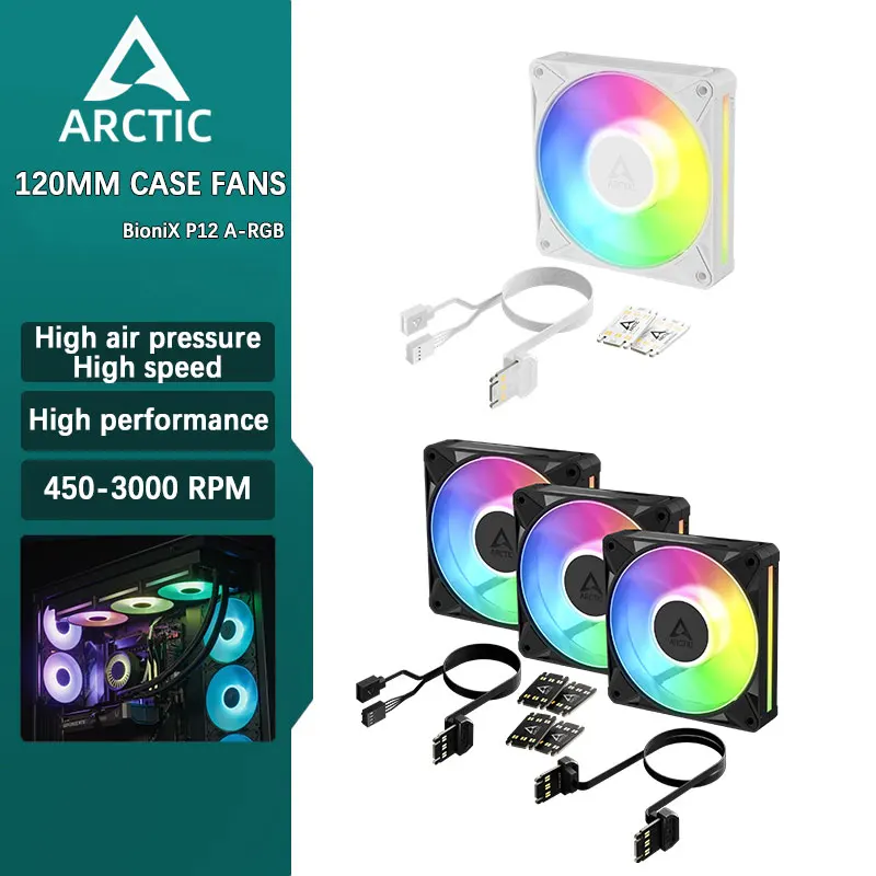 ARCTIC BioniX P12 ARGB Computer Desktop 12cm High Pressure Case Fan Large Airflow PWM Temperature Control Seamless Connectivity
