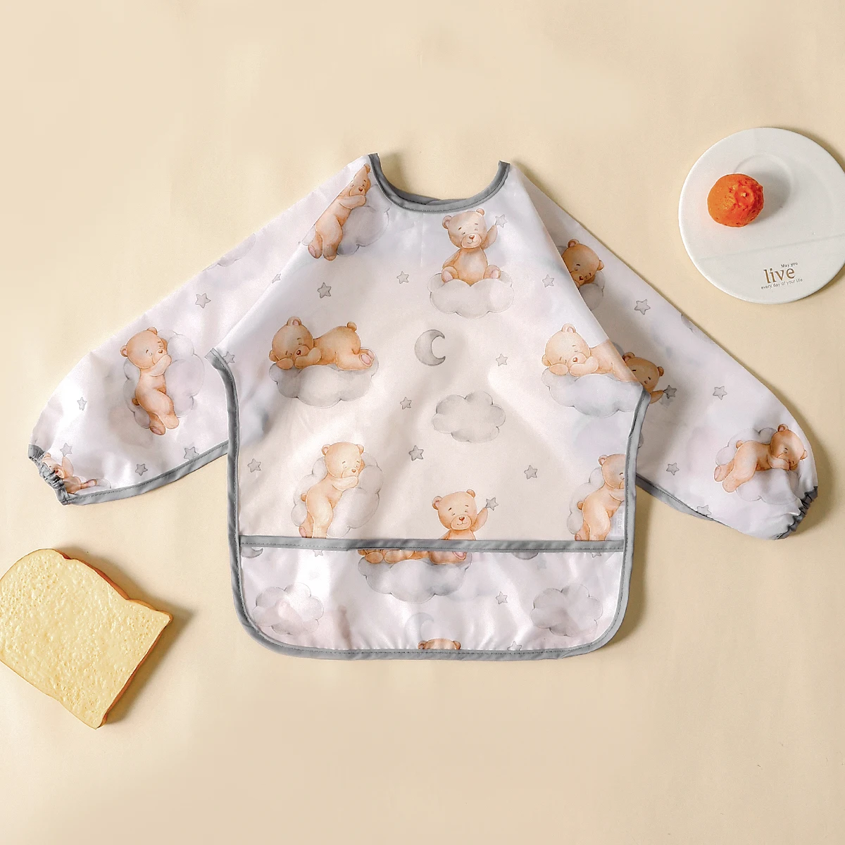 Elinfant 1PC slabbetjes met lange mouwen, waterdichte voedingsslabbetjes, wasbare spuugdoek, overall slabbetjes, gemakkelijk schoon te maken, wasvrije eetslabbetjes