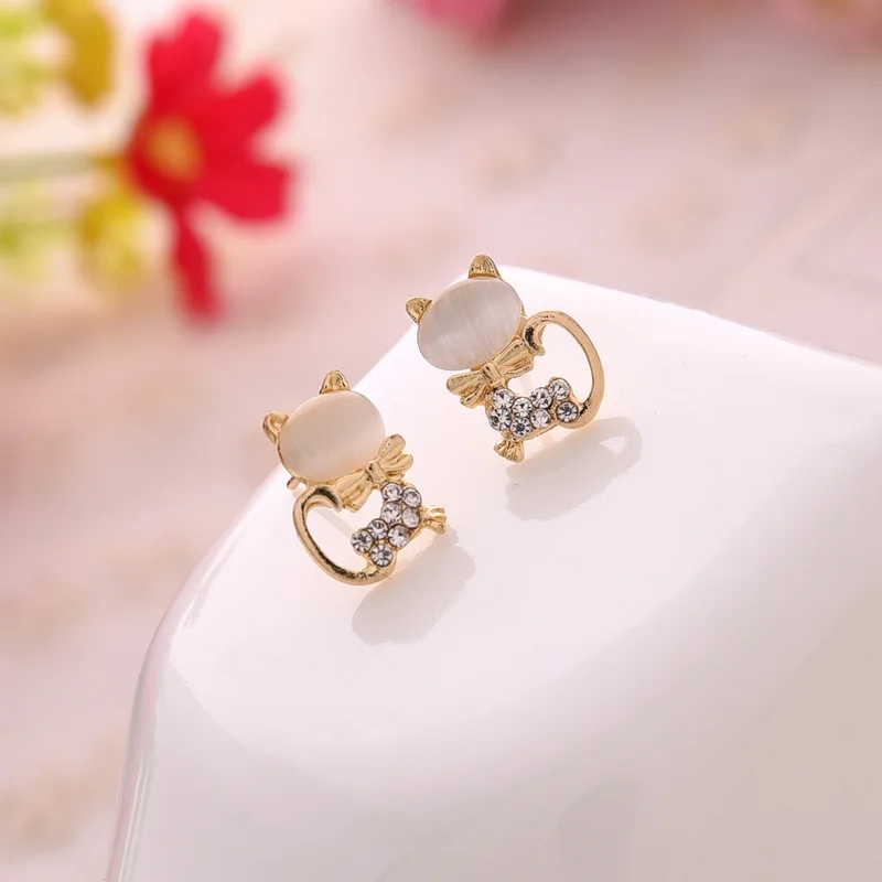 Exquisite Cute Animal Cat Stud Earrings For Women Zircon Leaves Rabbit Butterfly Rhinestone Earring Party Christmas Jewelry Gift