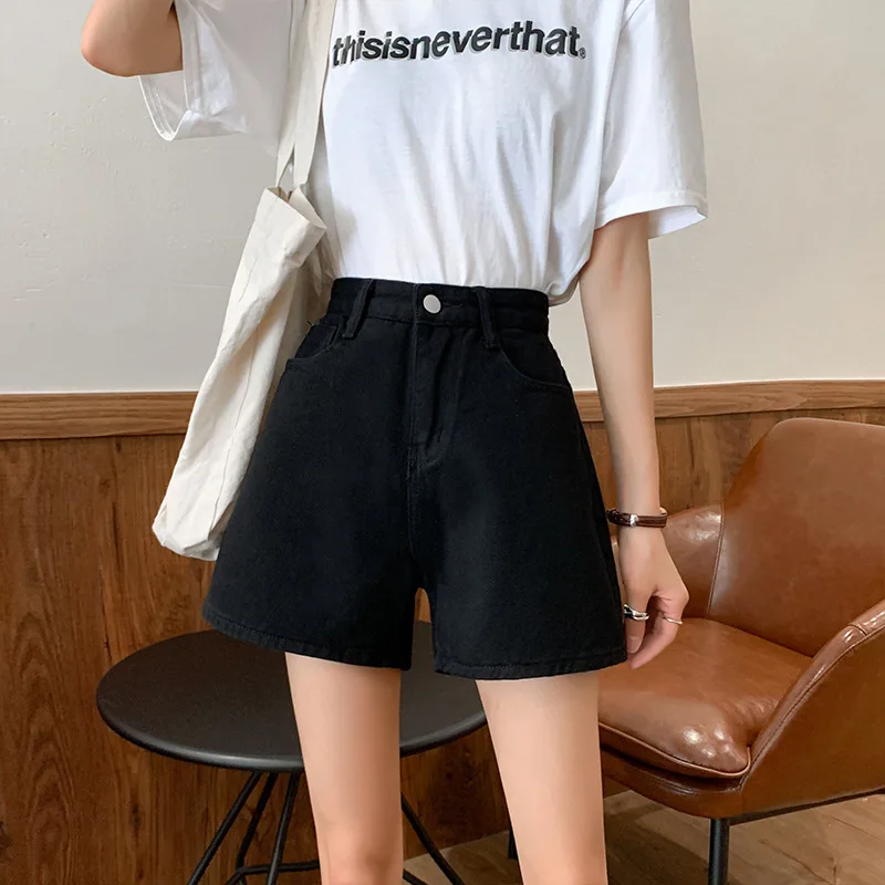 

High Waist Shorts 2025 Spring And Summer New Plus Size Korean Sle Versatile Slimming Pocket Wide-Leg Pants Black Short Pants