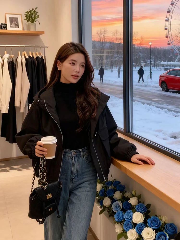 트렌디한 Dstring or American Sle Pilim 코트 여성용 겨울용 따뜻한 면 재킷 안감이 있는 루즈핏 출퇴근용...