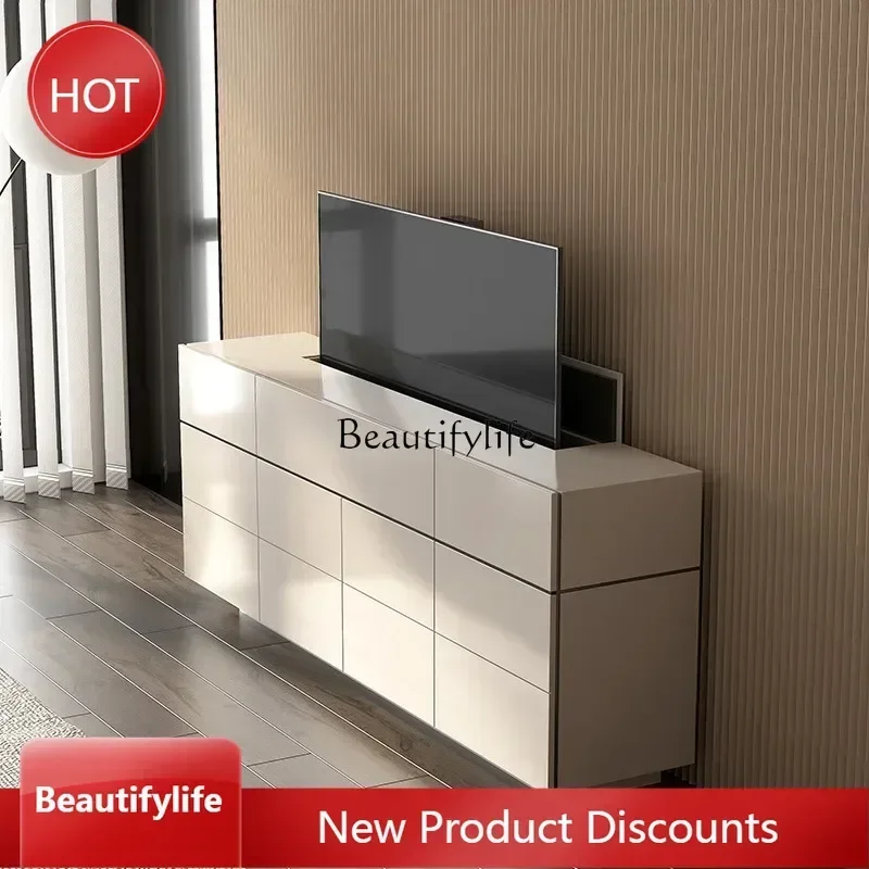 54Modern Minimalist Electric Lift Integrated Cabinet Hidden Bracket Remote Control Bedroom TV Cabinet