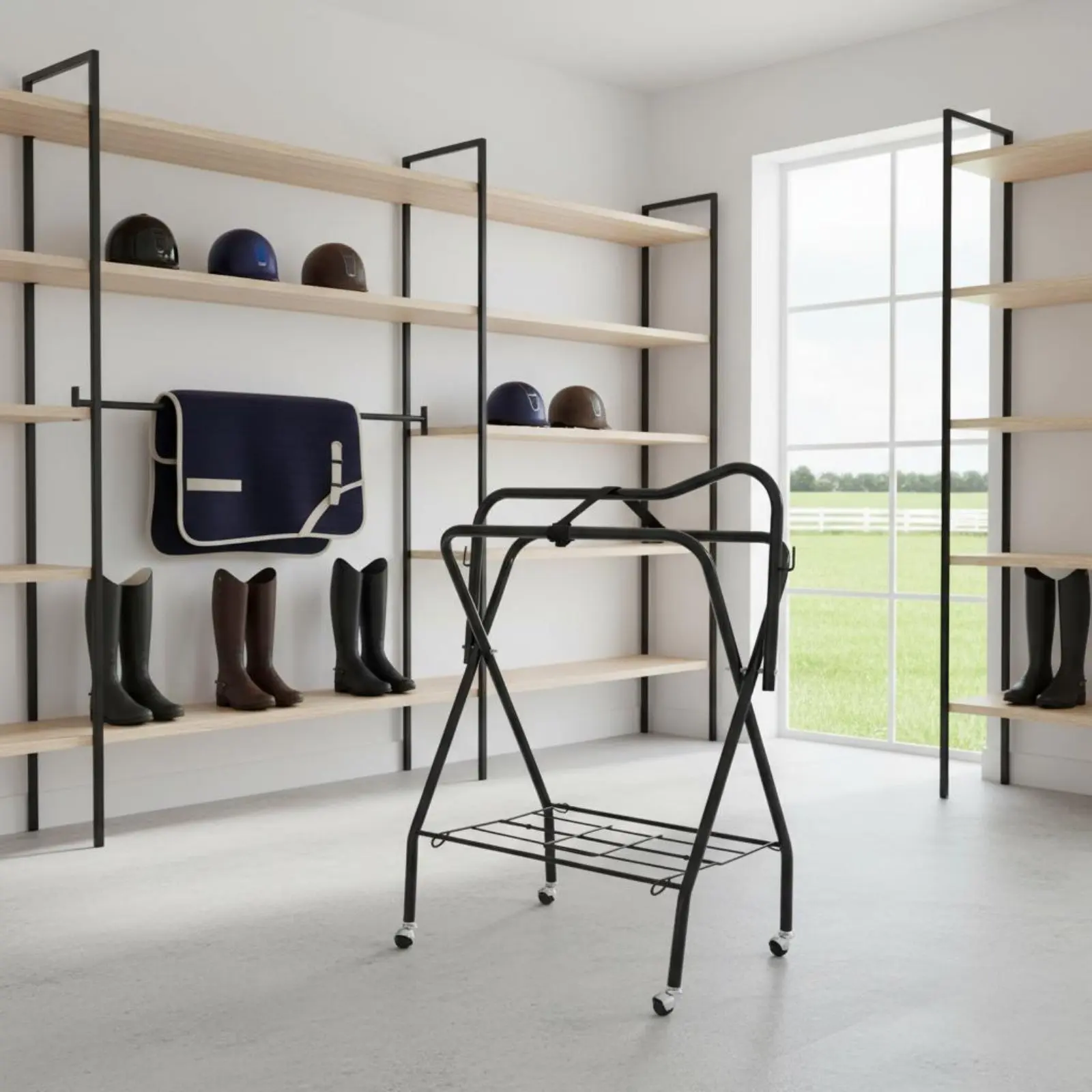 Heavy Duty Saddle Rack Cart Storage Basket Folding Saddle Rack for Stable