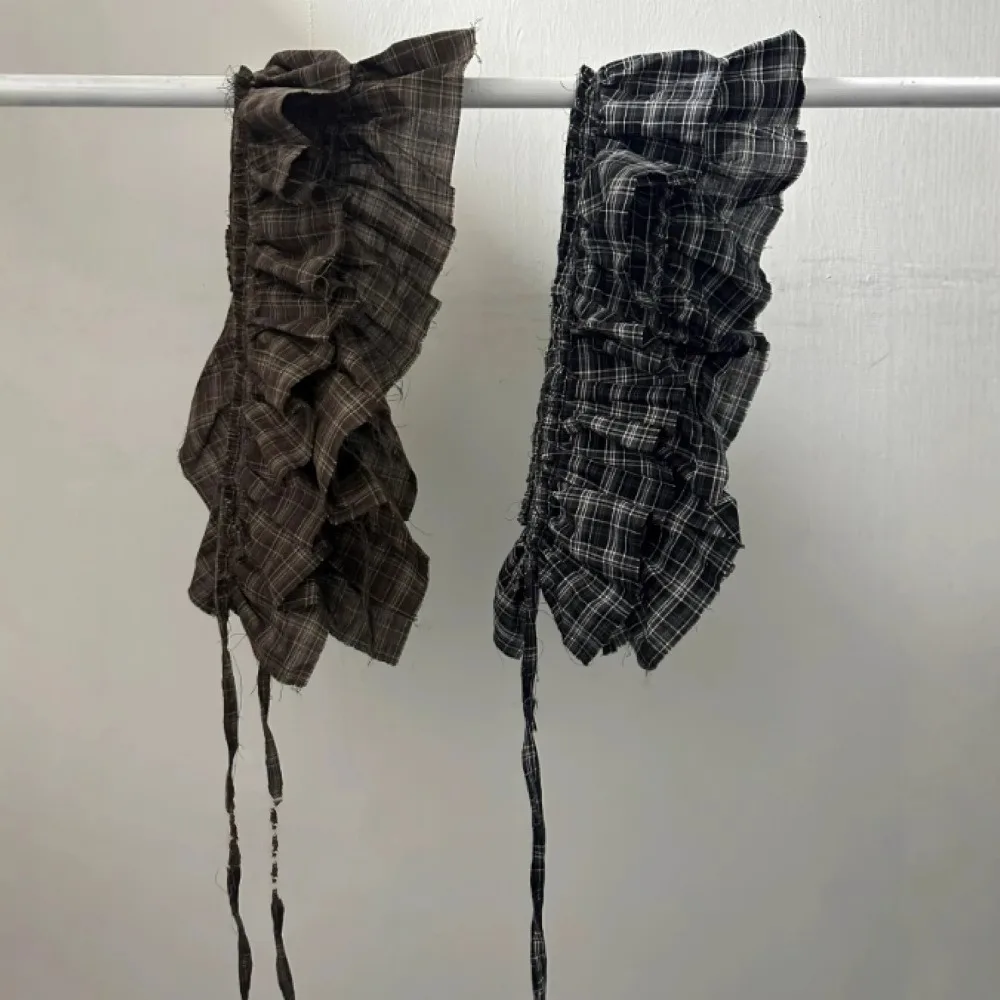 Hip-hop Layer Outfits Plaid Skirt Sweet Shirt Extender Lace Up Hip Scarf Y2K Korean Style Ruffled Edge Waistband