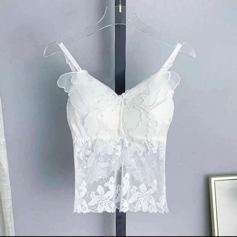 Summer Lace Primer Beautiful Back Underwear Fashionable Outer Wear Sexy Butterfly Pattern Fringed Sweet Suspender Camis