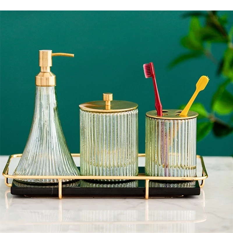 Creativity Brass Glass Bathroom Set Home Soap Dispenser and Toothbrush Holder Wash Kit Hotel Accessories Gift