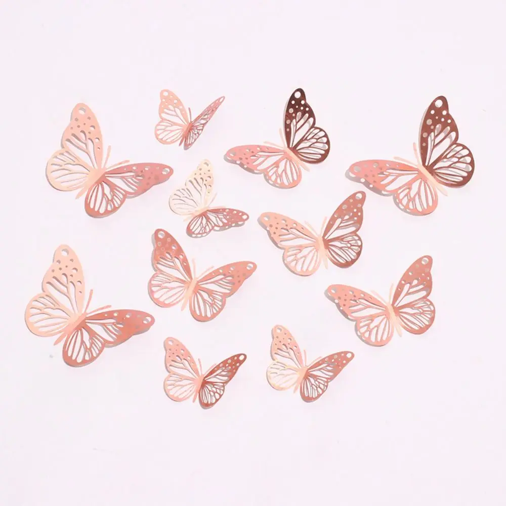 12 Pieces 3D Hollow Butterfly Wall Sticker Bedroom Living Room Home Decoration Paper Butterfly