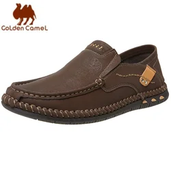 Calçados de couro de camelo dourado para homens, sapatos casuais flexíveis para caminhar, tamanho grande, caminhadas e dirigir, verão, 2023