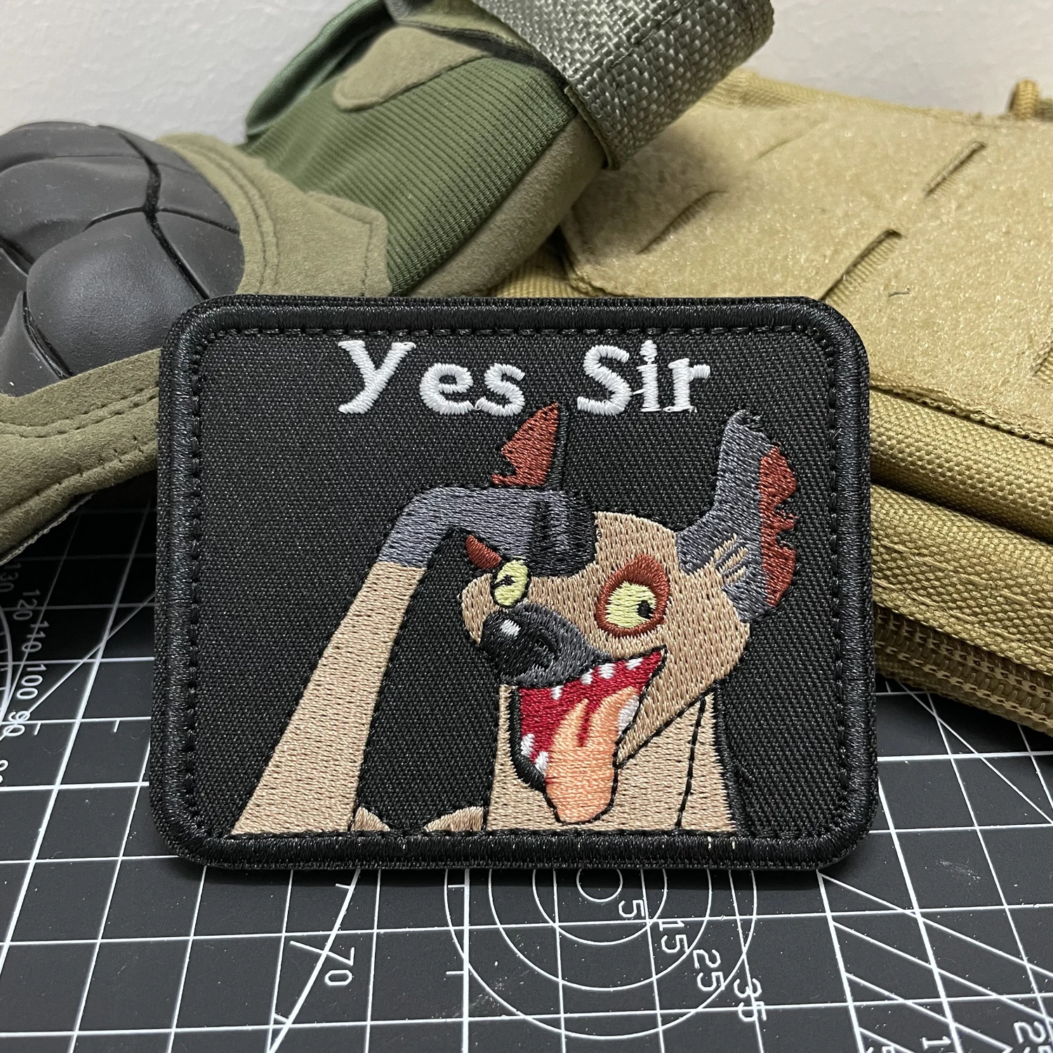 Yes Sir Hyena brown Funny Cartoon Tactical Embroidered patch Hook and Loop Morale badge, for Jacket Backpack