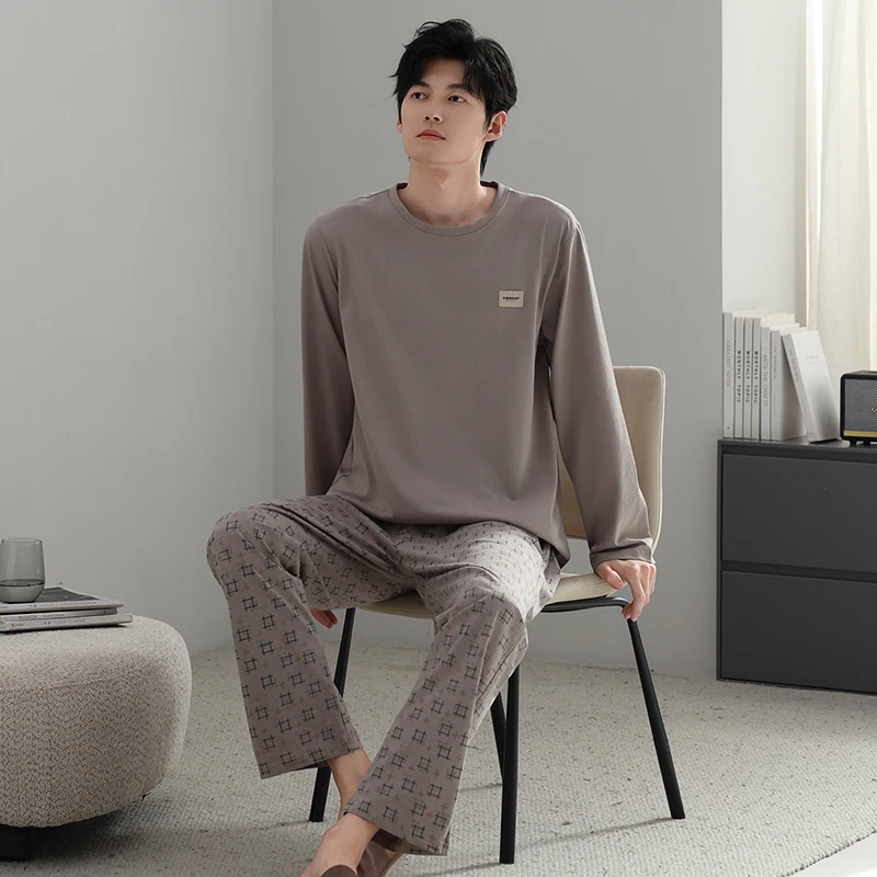 Big Size M-4XL Men Pajamas Set 100% Cotton Sleepwear Male Autumn Long Sleeve Casual Pyjamas