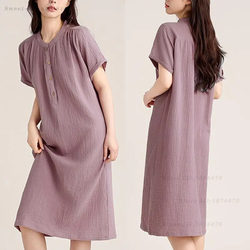 

Весенне-летняя ночная сорочка с коротким рукавом, женская хлопковая одежда для сна, ночная рубашка с круглым вырезом, свободное повседневное домашнее платье