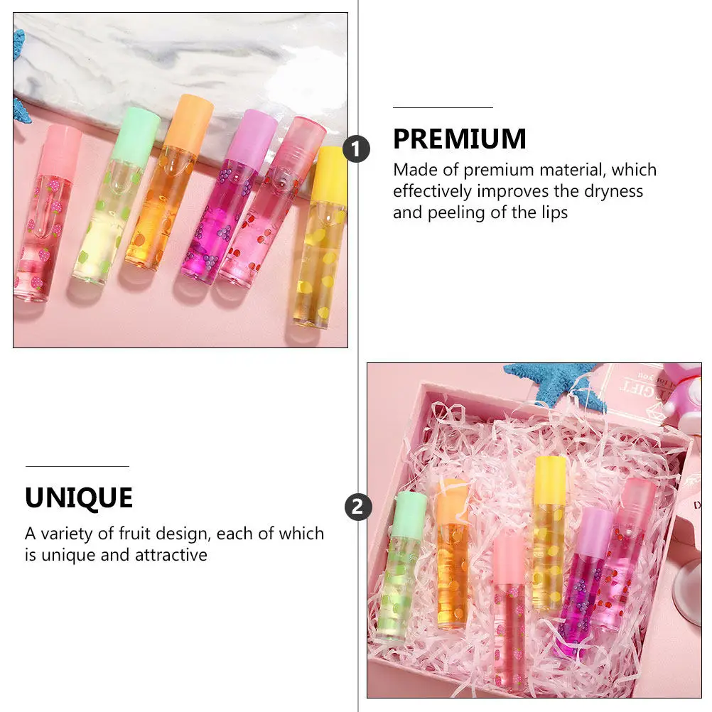 12Pcs Transparent Fruit Lip Gloss Moisturizing Colorless Liquid Makeup Protective Lip Care Lipsticks Liquid Lipsticks