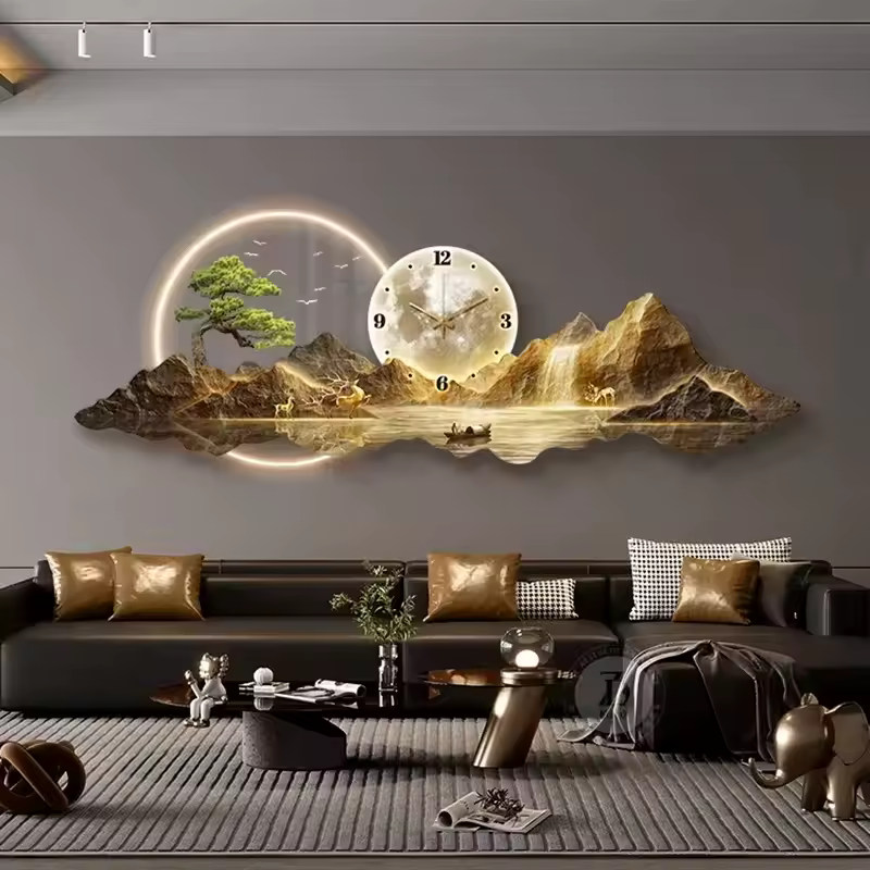 שעוני קיר מעוצבים יוקרתיים לסלון עם תאורה LED, שעון קיר מינימליסטי אסתטי, שעון קיר שקט בסגנון נורדי, מוראלה לקישוט הבית