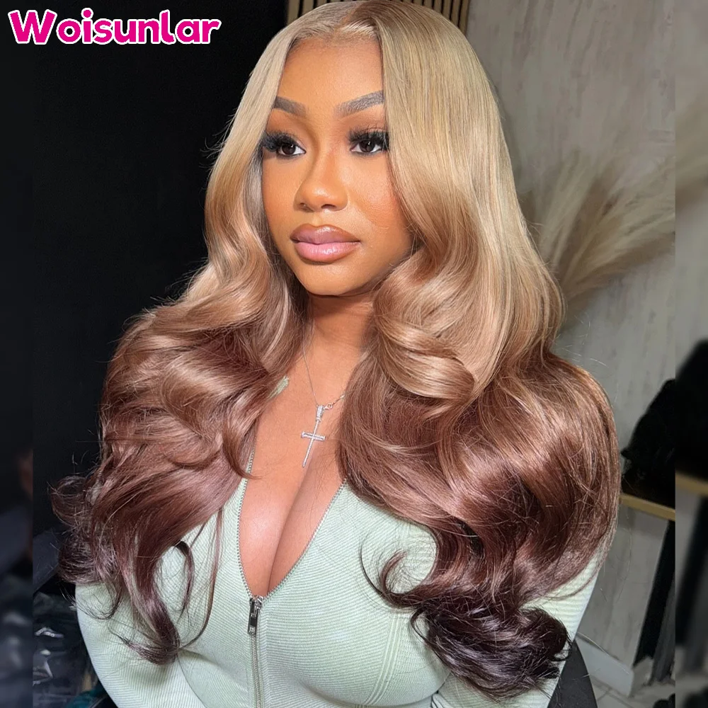

36 inches 613 and brown lace Front Human Hair Wigs Body wave 200% For women 13x6 13x4 Transparent Lace Front Human hair wig 100%