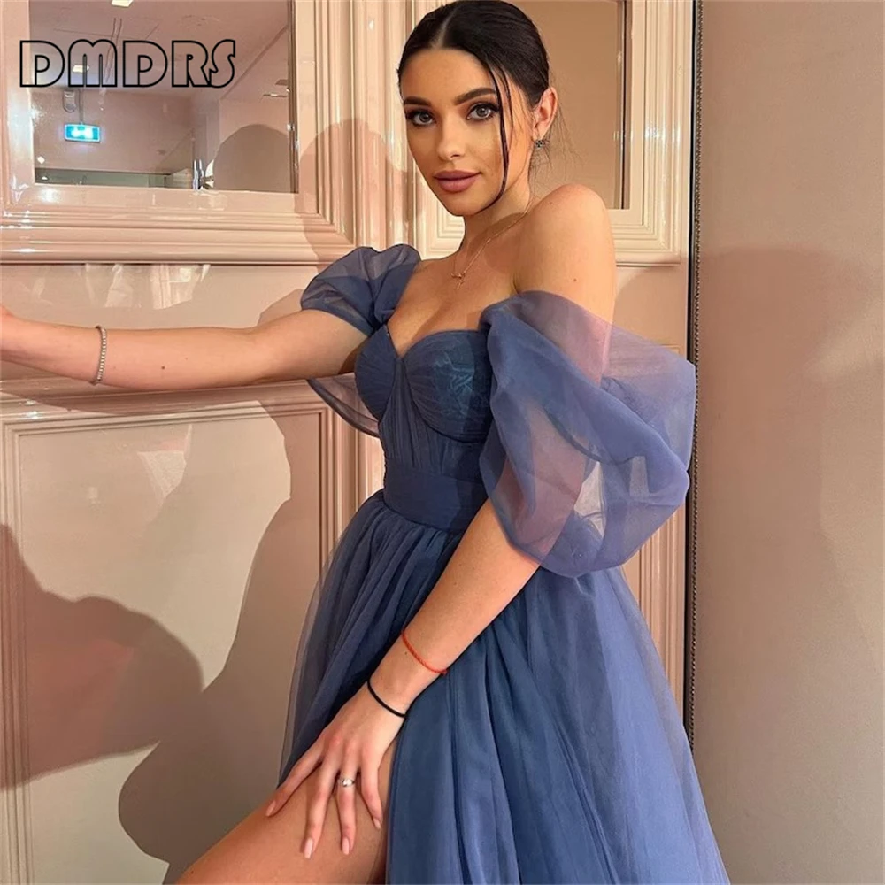 Off Shoulder Tulle Long Dress With Side Slit Corset Fairy Formal Dress For Birthday, Graduation, Ball Gown, Engagement