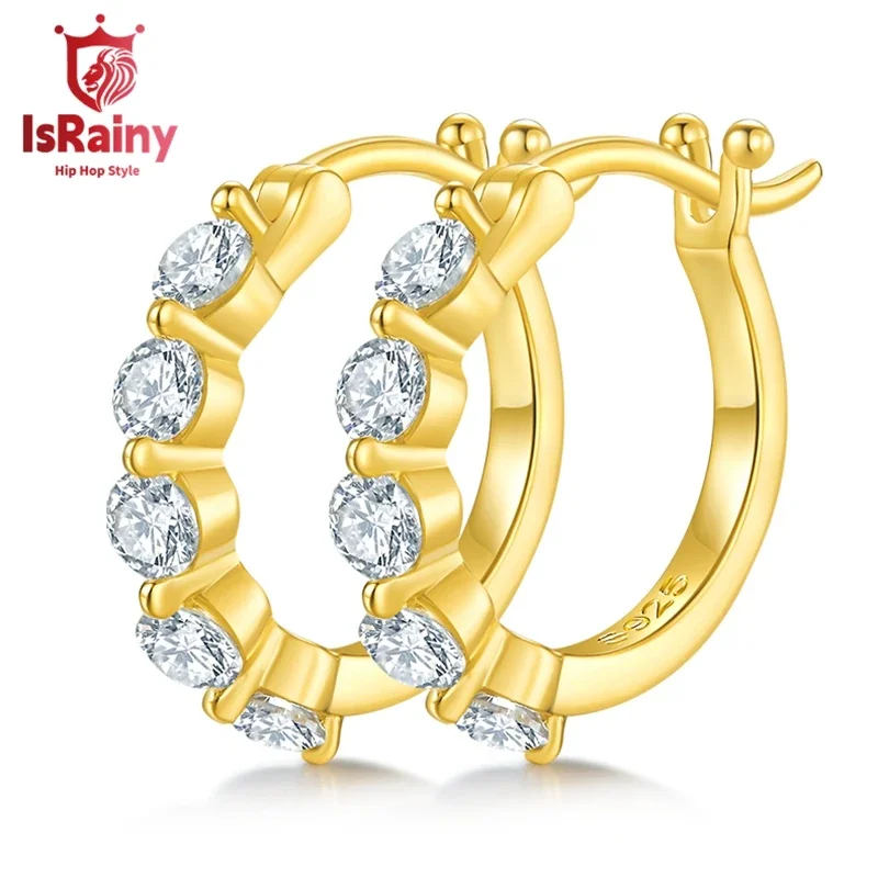 IsRainy Hip Hop Rock 925 Sterling Silver GRA  Moissanite Diamond Wedding Engagement Ear Hoop Earrings Fine Jewelry for Women Men