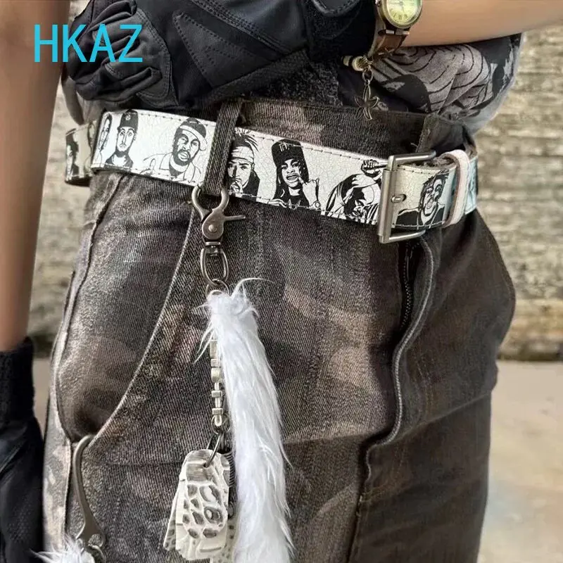 Vintage Character Hand-drawn Belt for Women Men New Arrive American Style Street Cool Universal Fashion White Belts