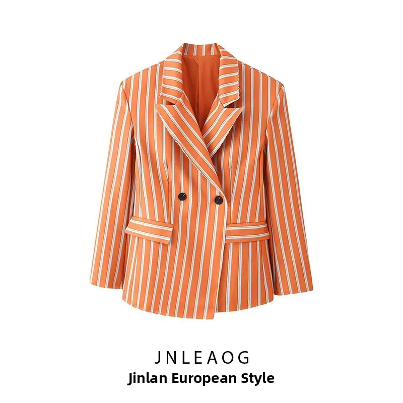 Fashionable Striped Lapel Long Sleeve Women's Suit Jacket Spring New Arrival Polyester Material Versatile Flared  Design