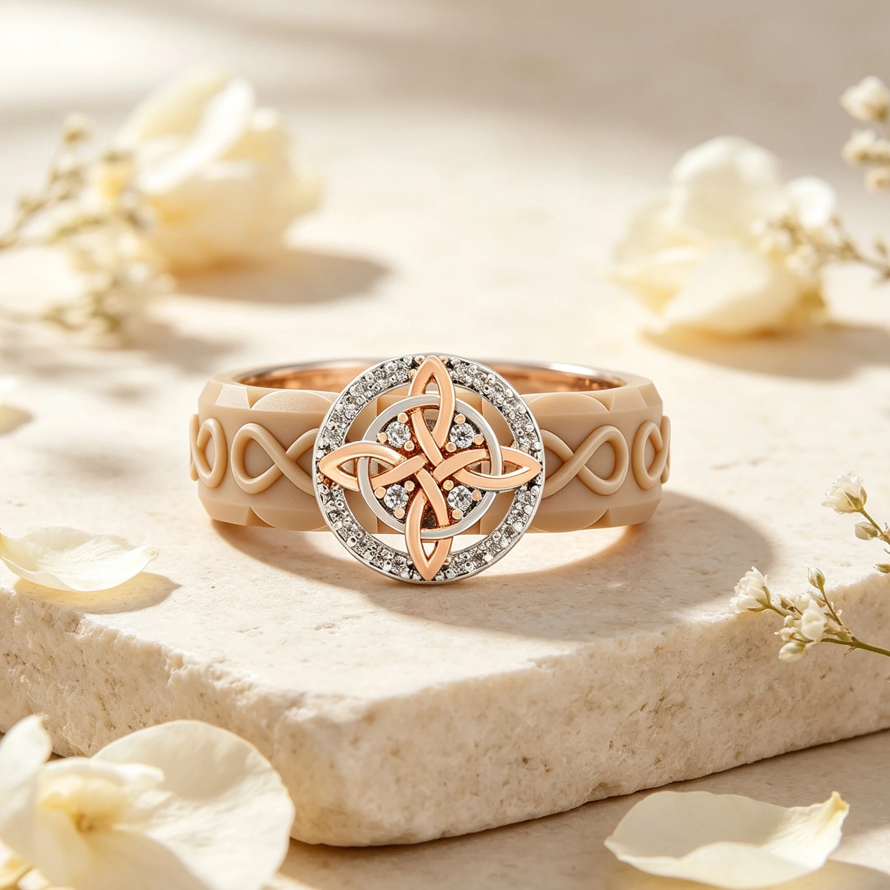 Eternal Celtic knot khaki silicone ring, infinite knot engraved ring body, retro daily fashion jewelry