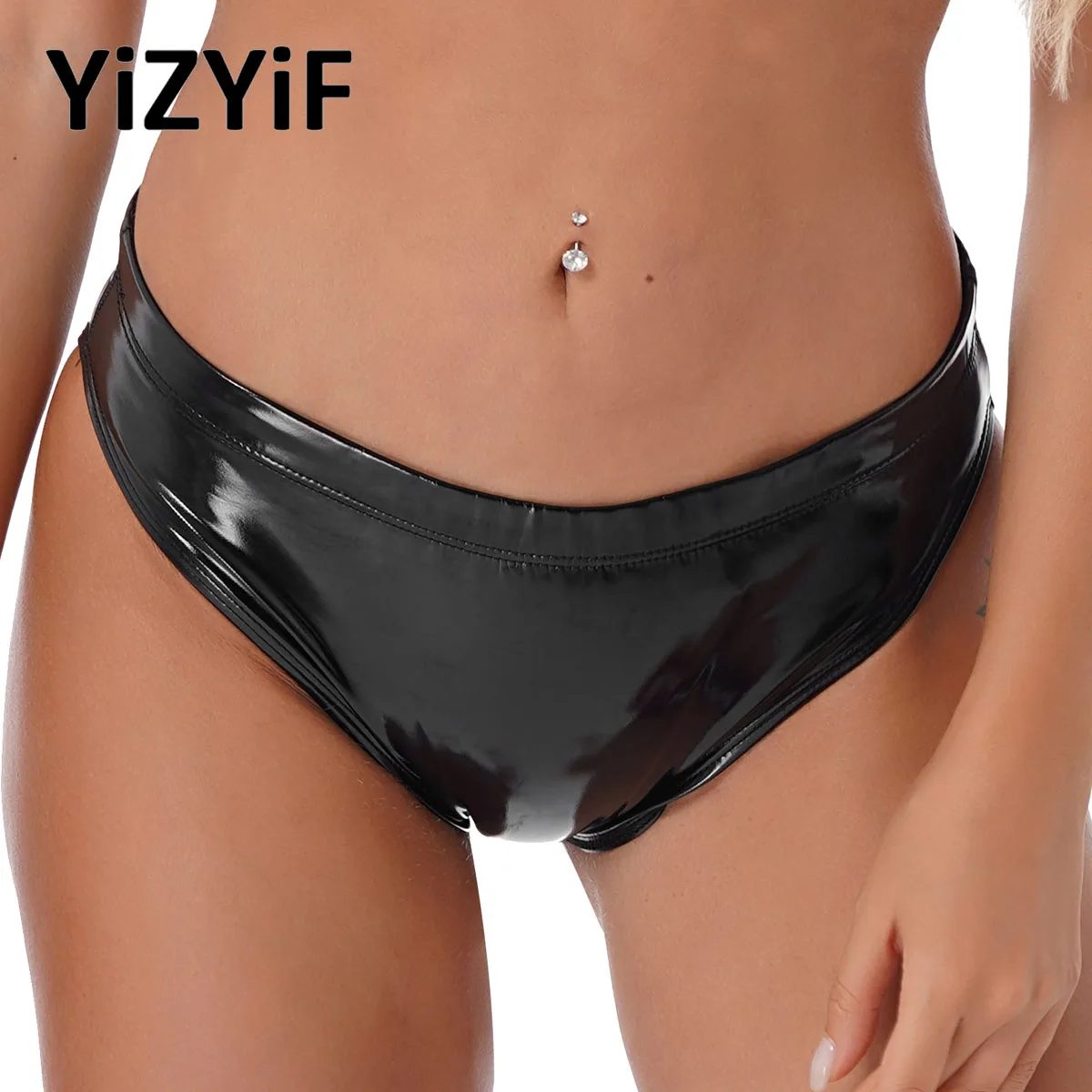 Womens et Look Patent Leather Booty Shorts Sexy Latex Briefs Panties Low Waist Hot Pants Rave Party Clubwear Swimwear