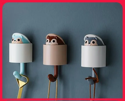 

Creative Squirrel Hook Viscose Hook Free Punch Home Cartoon Cute Decorative Key Hook