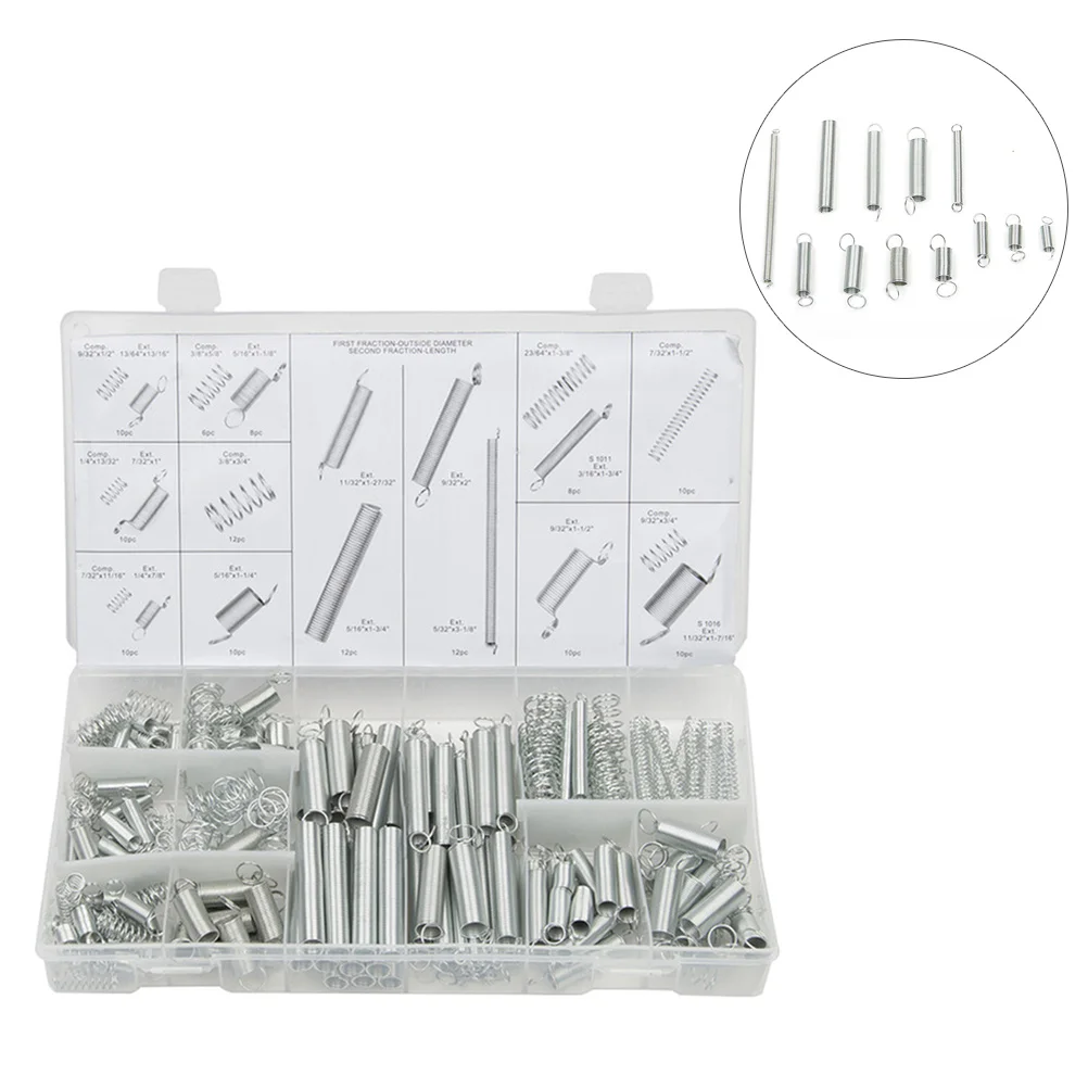 200Pcs Pegas Spiral Galvanis Berbagai Ukuran untuk Mesin Otomotif, Peralatan, Elektronik, Set Pegas Ekstensi