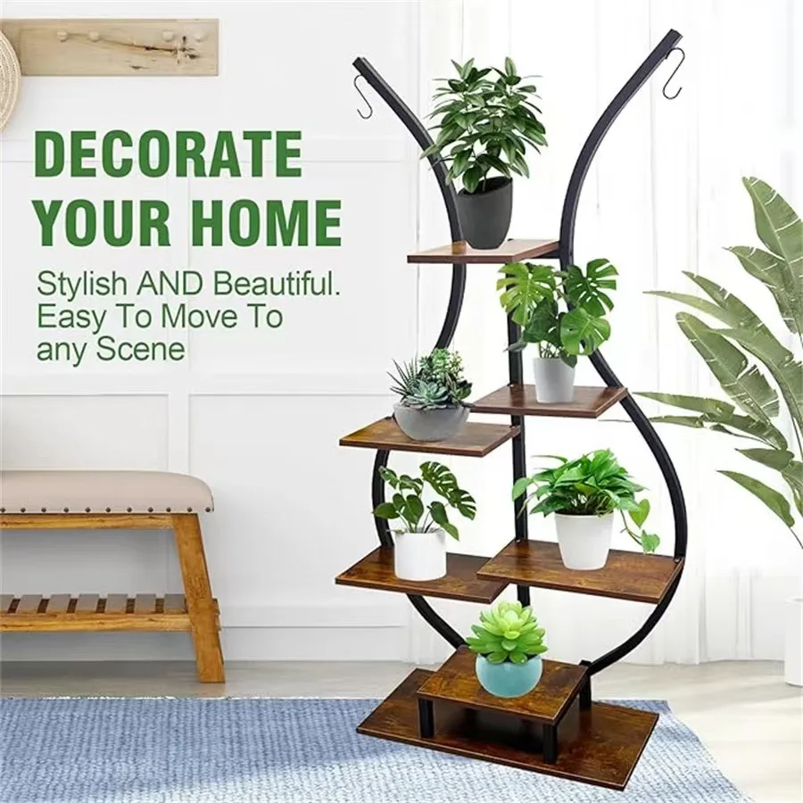 

Cross-border new iron-wood combined plant rack, home indoor living room balcony floor-to-ceiling small potted plant storage rack