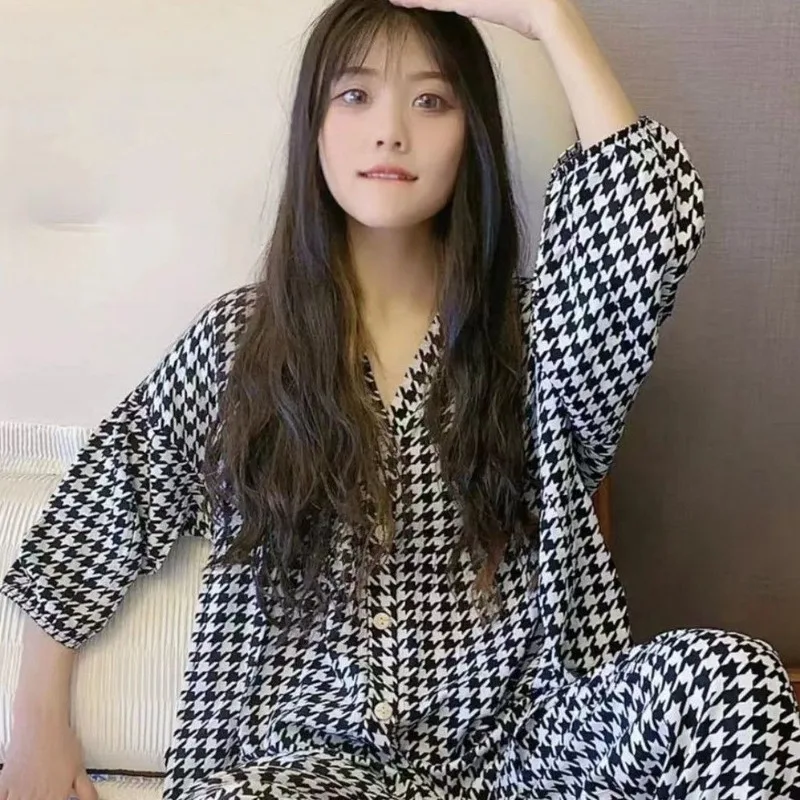 Print Cotton Sleepwear Women Summer Pajamas Sets Big Size Loungewear Homewear Nightwear Loose Korean Fashion Lounge Set