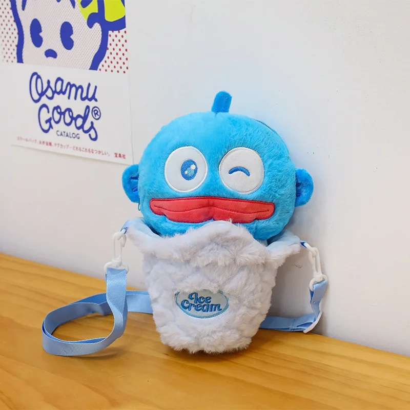 Ungefähr 25 cm Sanrio Hangyadon Blue Sweet Tube Bouquet Verstellbarer Riemen Weicher Plüschrucksack Shopping Geldbörse Paar Weihnachtsgeschenk