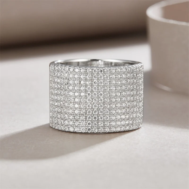 

ZFSILVER Fashion Classic High Quality 925 Silver Full Moissanite Design Luxury Wide Row Ring For Women Accessories JewelryR13845