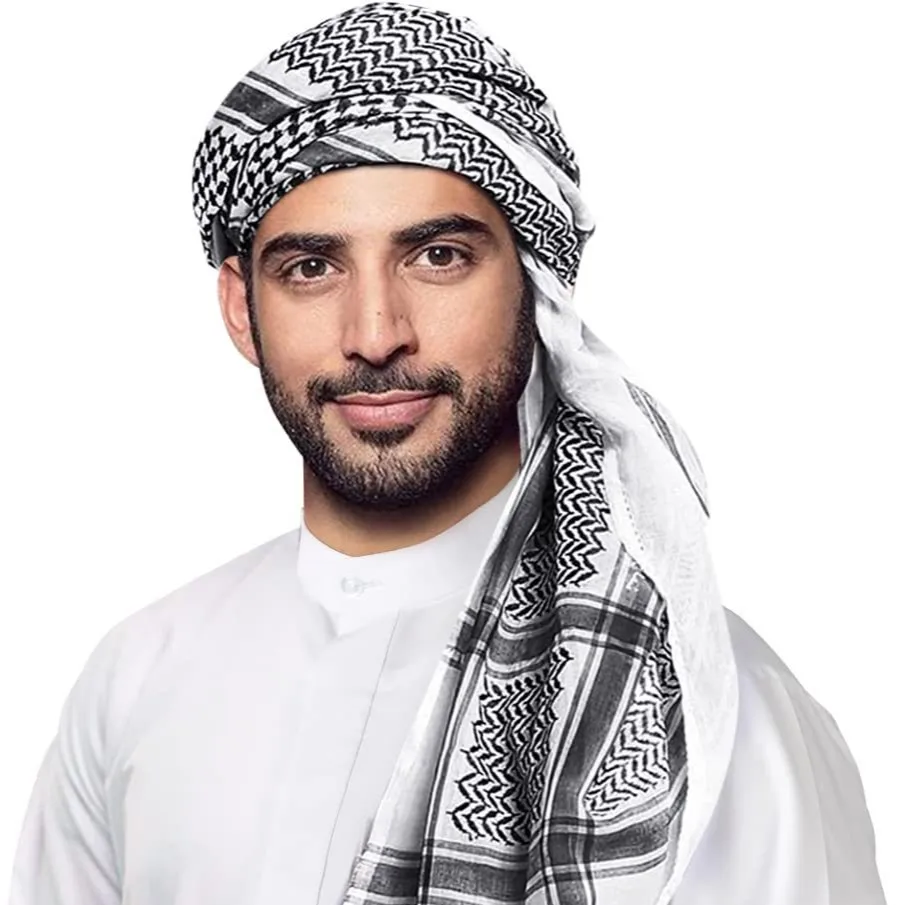 Men's Saudi Arabian Red Checkered Scarf Middle East Dubai Shemagh Traditional Muslim Headwear Underwear Cosplay Set