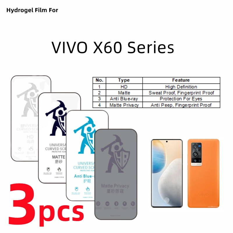 3pcs HD Hydrogel Film For VIVO X60 Pro Plus Matte Screen Protector For VIVO X60s X60t Pro+ Eye Care Anti Spy Protective Film