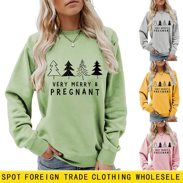 Women's Sweatshirt Autumn Winter Lady's Plus Velvet Long Sleeve Tops Female Christmas Tree O-neck Pullovers Women's Clothing