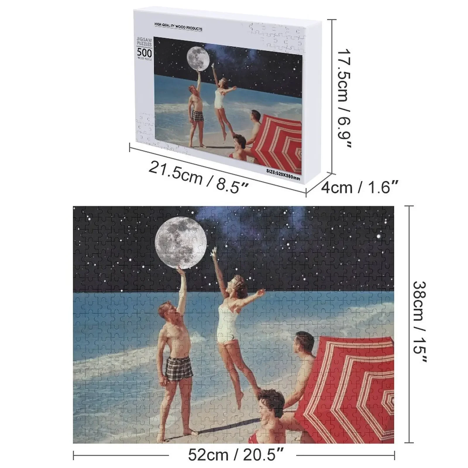 Reaching for the Moon // Beach Games Jigsaw Puzzle Adult Wooden Personalized Gifts Puzzle