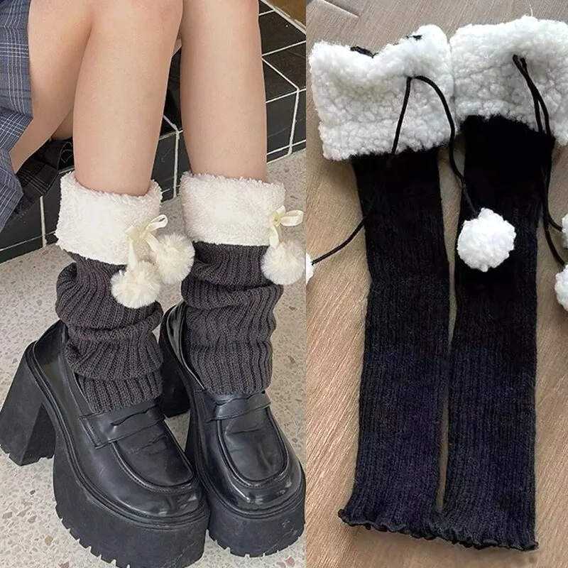 

Japanese Style Harajuku All-match Heap Mid-calf Socks Set White Knitted Y2k Campus Jk Lolita Strap Long Leg Set for Women Girls