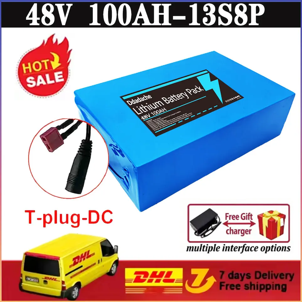 48V Power-Akku 13S8P 100Ah 18650 Wiederaufladbarer Li-Ionen-Akku mit hoher Leistung und BMS für Motorrad, Roller, Fahrrad