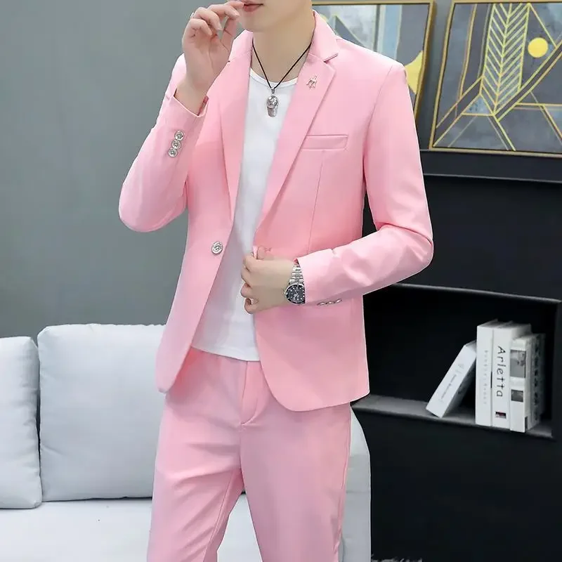 Fall 2024 Men\'s Solid Color Suit  Youth New Fashion Slim Handsome Suit   Two-Piece