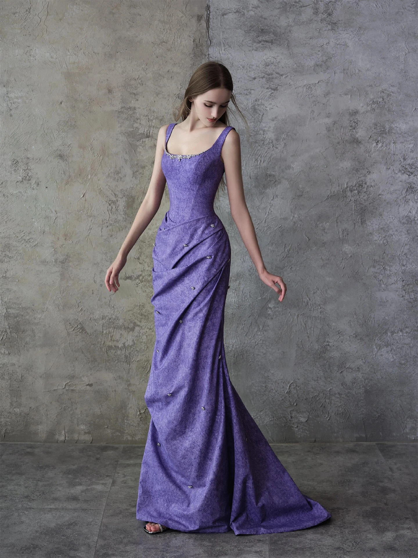 

Ele Purple Strapl Evening Gown for Women Wedding Engagement Par Host Long Dr Ball Gown Sle mid Waist