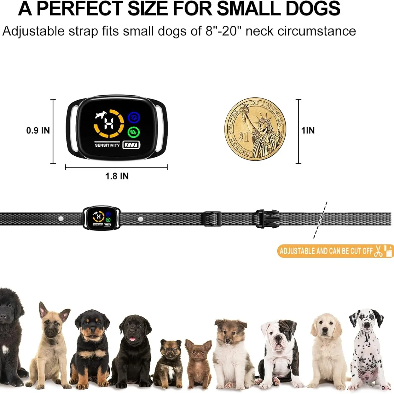 Bark Collar for Small Dogs, No Shock Small Dog Bark Collar, Rechargeable Shockless Smart Anti Barking Collar with 6 Adjustable S