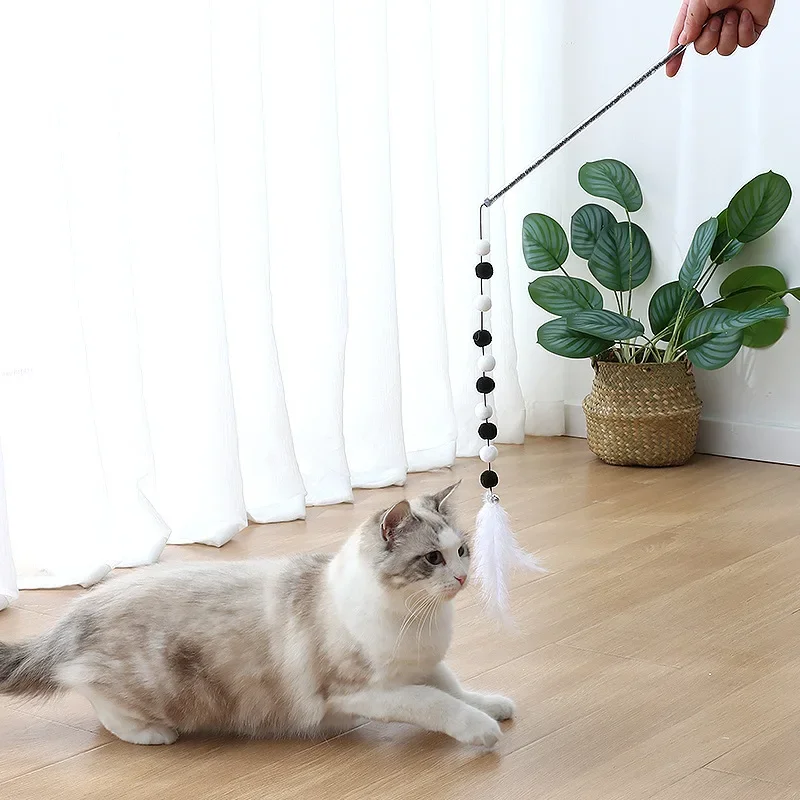 Veren kattenspeelgoed interactief voor katten plagen duurzaam katje spelen stok schattig veelkleurig pluche bal dierbenodigdheden huisdierproducten