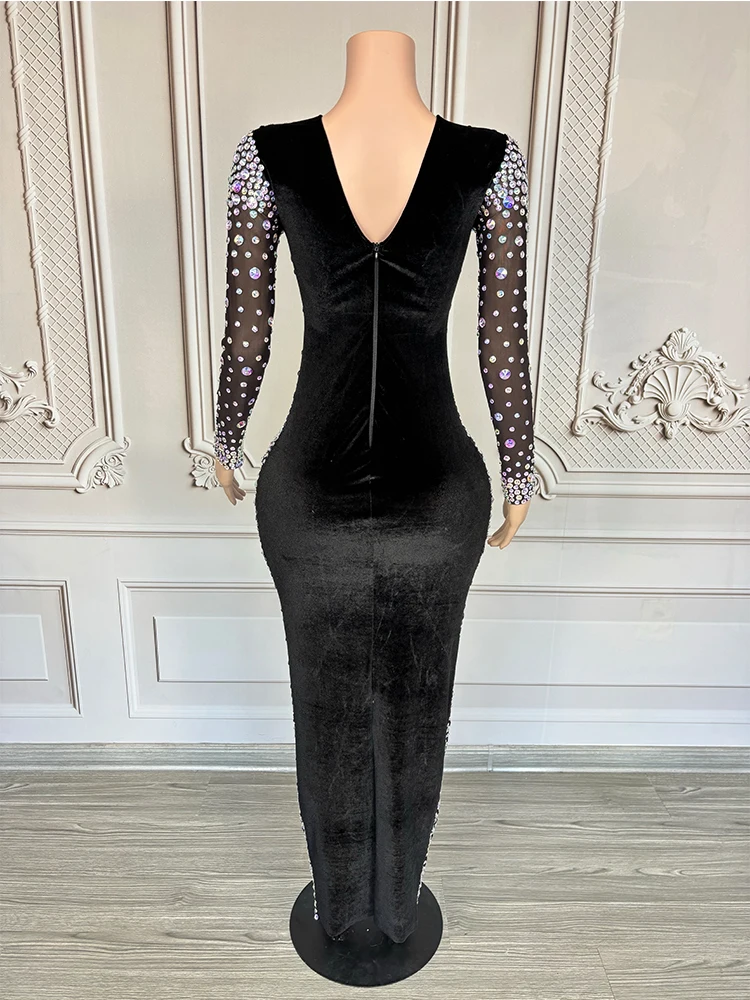 2025 ropa de Drag Queen vestido completo con cuello en V profundo y perlas vestido de noche para cantante club nocturno Bar Dj trajes de actuación en el escenario DN21606