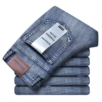 Wthinlee, pantalones vaqueros de negocios para hombres, pantalones vaqueros informales rectos elásticos a la moda, pantalones vaqueros de trabajo clásicos azules y negros, ropa de marca para primavera y verano