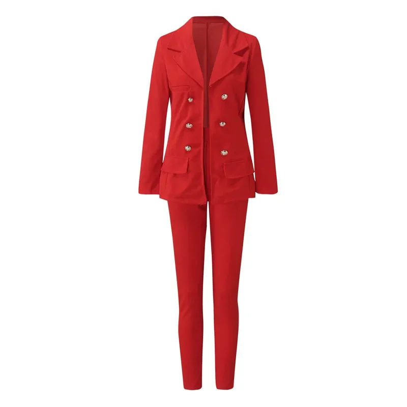 Conjunto de dos piezas para mujer, traje Formal de negocios con doble botonadura, chaqueta y pantalones, elegante para oficina