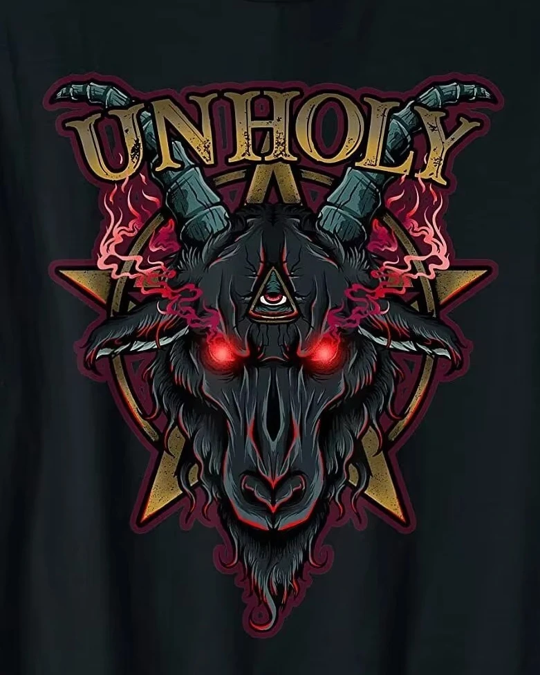 Satanic Unholy Goat Baphomet Evil Gothic Demonic Symbol T-Shirt 100% Cotton O-Neck Short Sleeve Casual Mens T-shirt Size S-3XL