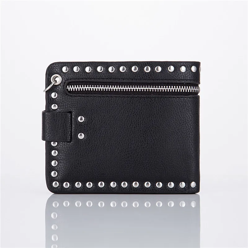 1PC Gothic Skull Clutch Purse Fashion Cool PU Leather Punk Wallets With Chain For Women Men Foldable Card Purse