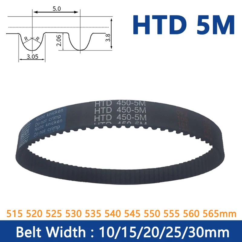 

1pc HTD5M Timing Belt Width 10 15 20 25 30mm Rubber Closed Loop Synchronous Belt C=515 520 525 530 535 540 545 550 555 560 565m